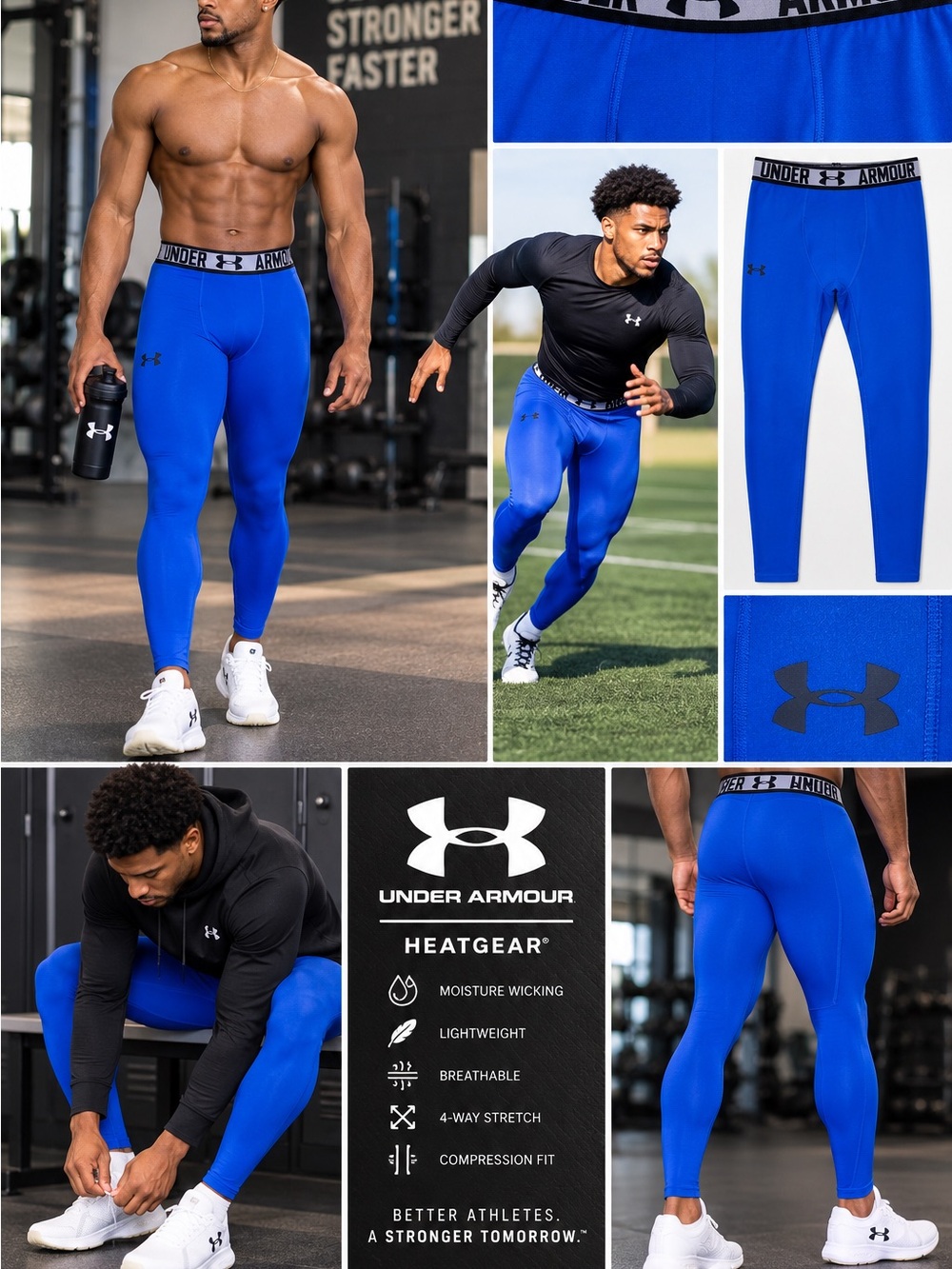 Under Armour HeatGear Compression Leggings Mens 2XL Blue Baselayer Gym Run Cycle